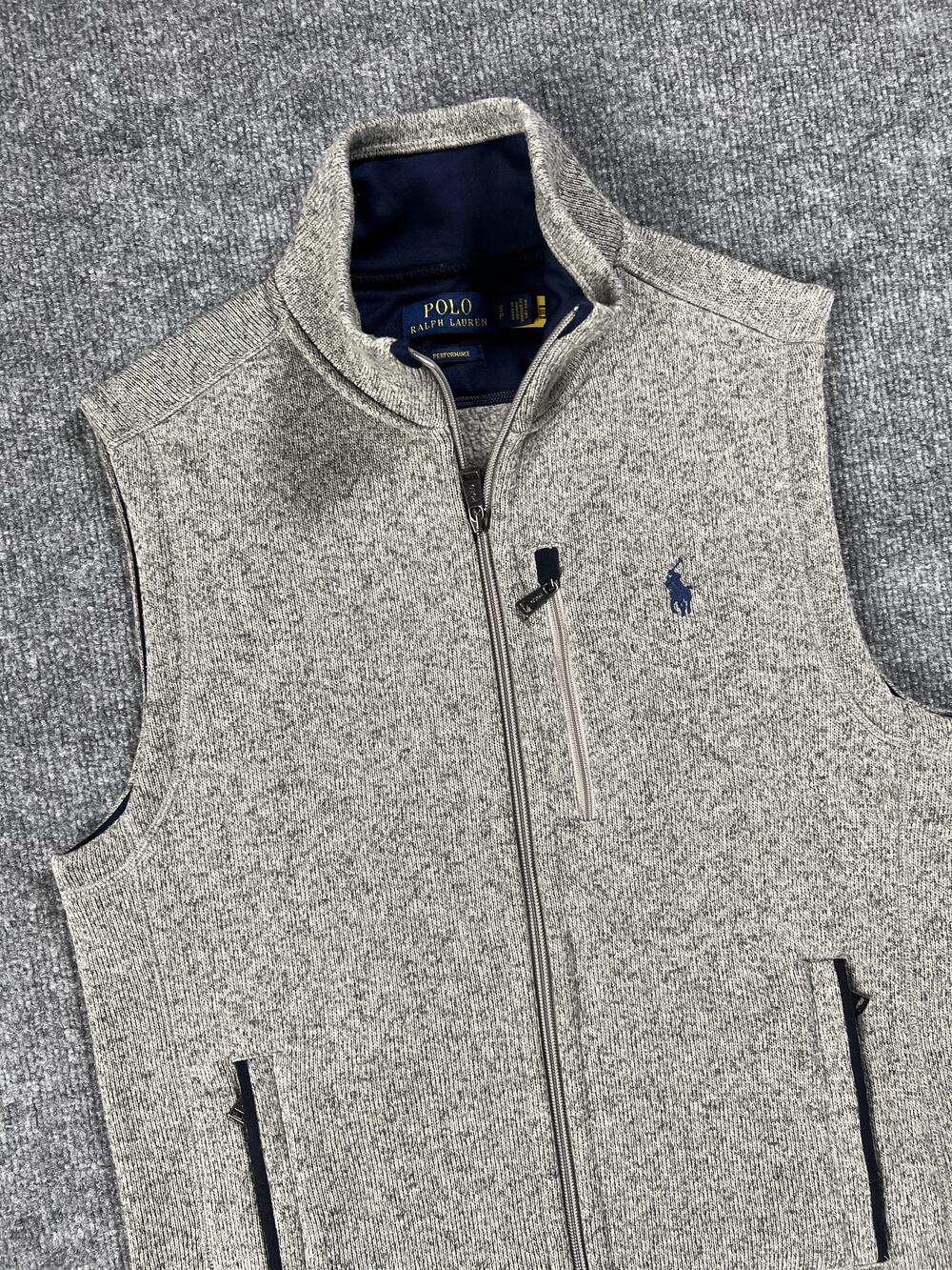 Polo Ralph Lauren Sweater Gray Mock Neck Full Zip Performance Vest Mens Small